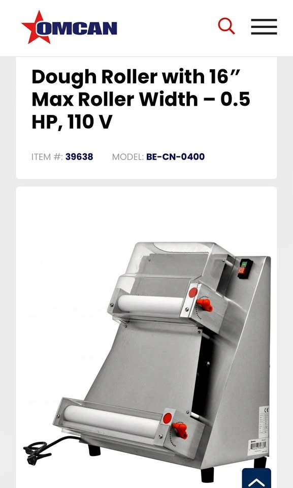 OMCAN Dough Roller 16 inch Max Width 0.5 HP 110V