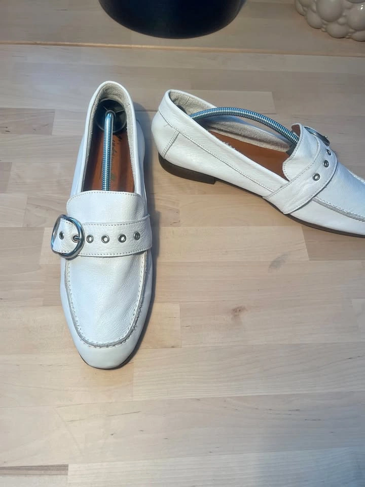 L'INTERVALLE White Leather Loafers Flats Buckle EU 41