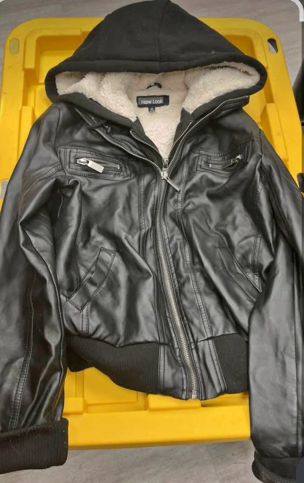 NEW LOOK Women's Black Faux-Leather Hooded Moto Jacket - Size M