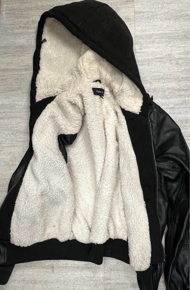 NEW LOOK Women's Black Faux-Leather Hooded Moto Jacket - Size M - photo 3