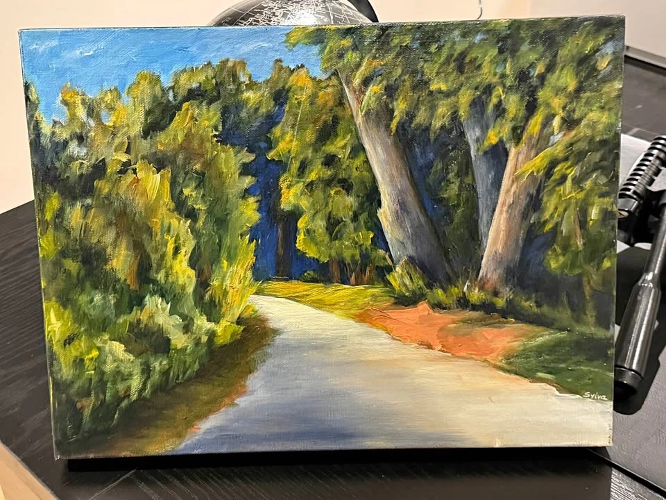 Hand-Painted Original Canvas Wall Art – Nature Path Scene (16x12