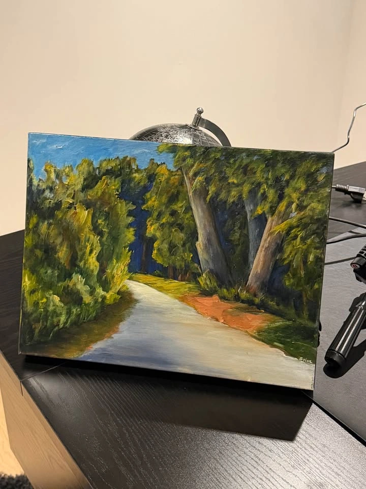Hand-Painted Original Canvas Wall Art – Nature Path Scene (16x12 - photo 2
