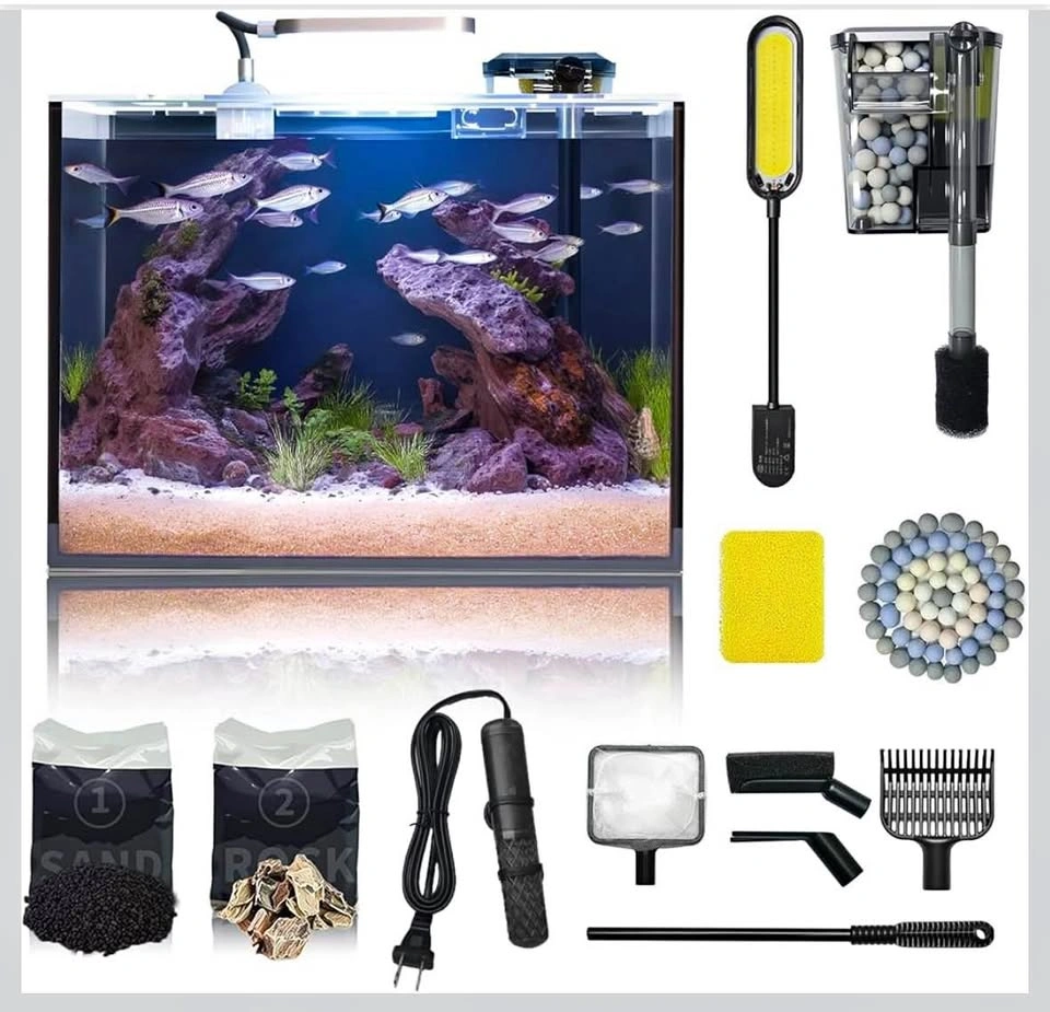 5 Gallon Glass Aquarium Starter Kit w/ Heater & Filter