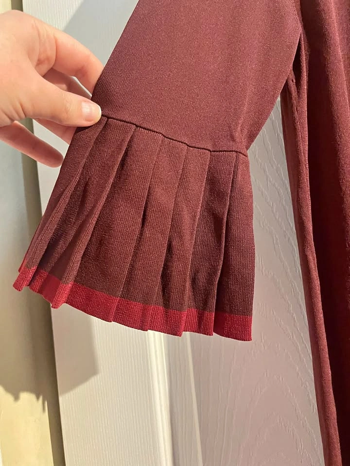 COS Burgundy Midi Dress with Pleated Bell Sleeves - Size S