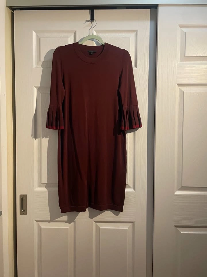COS Burgundy Midi Dress with Pleated Bell Sleeves - Size S - photo 2