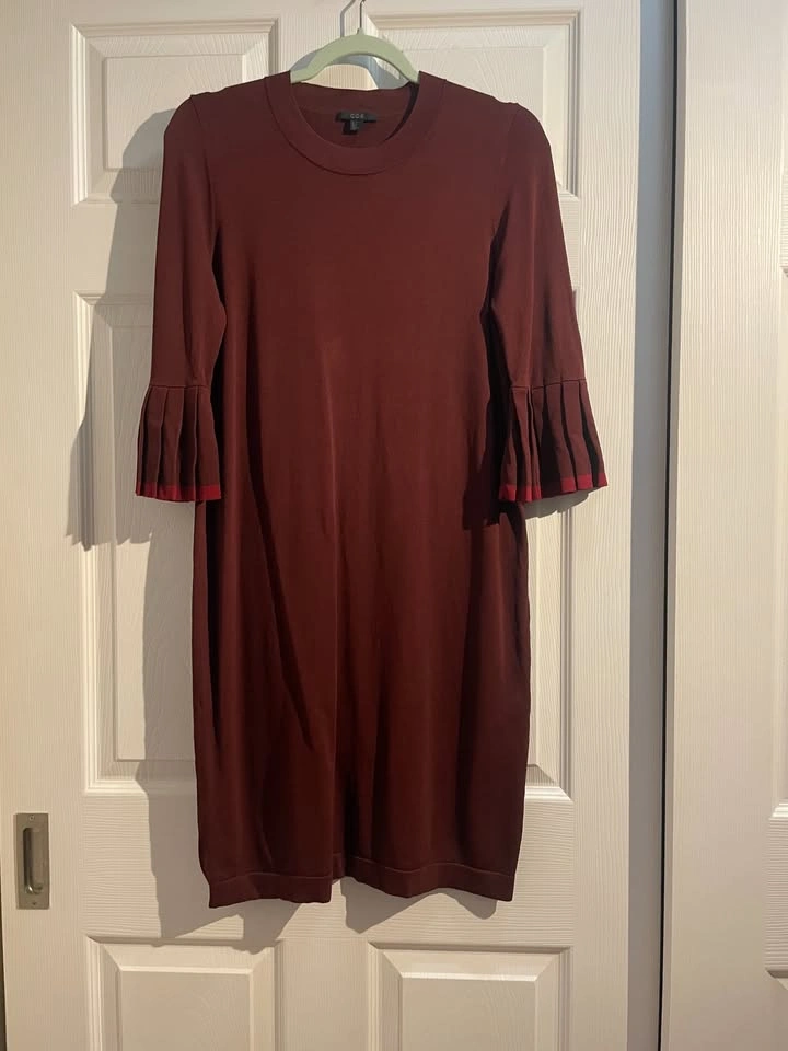 COS Burgundy Midi Dress with Pleated Bell Sleeves - Size S - photo 3