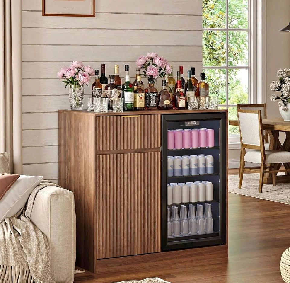 NIB Mini Fridge Cabinet w/ Power Outlet, Coffee Bar