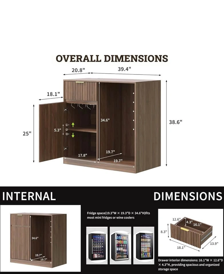NIB Mini Fridge Cabinet w/ Power Outlet, Coffee Bar - photo 2