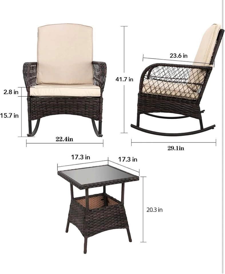 NEW 3 pc Wicker Outdoor Rocking Chair Set w/ Glass Table - photo 2
