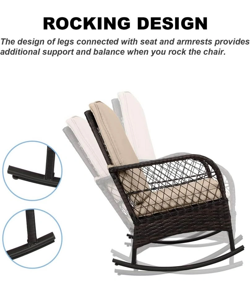 NEW 3 pc Wicker Outdoor Rocking Chair Set w/ Glass Table - photo 3