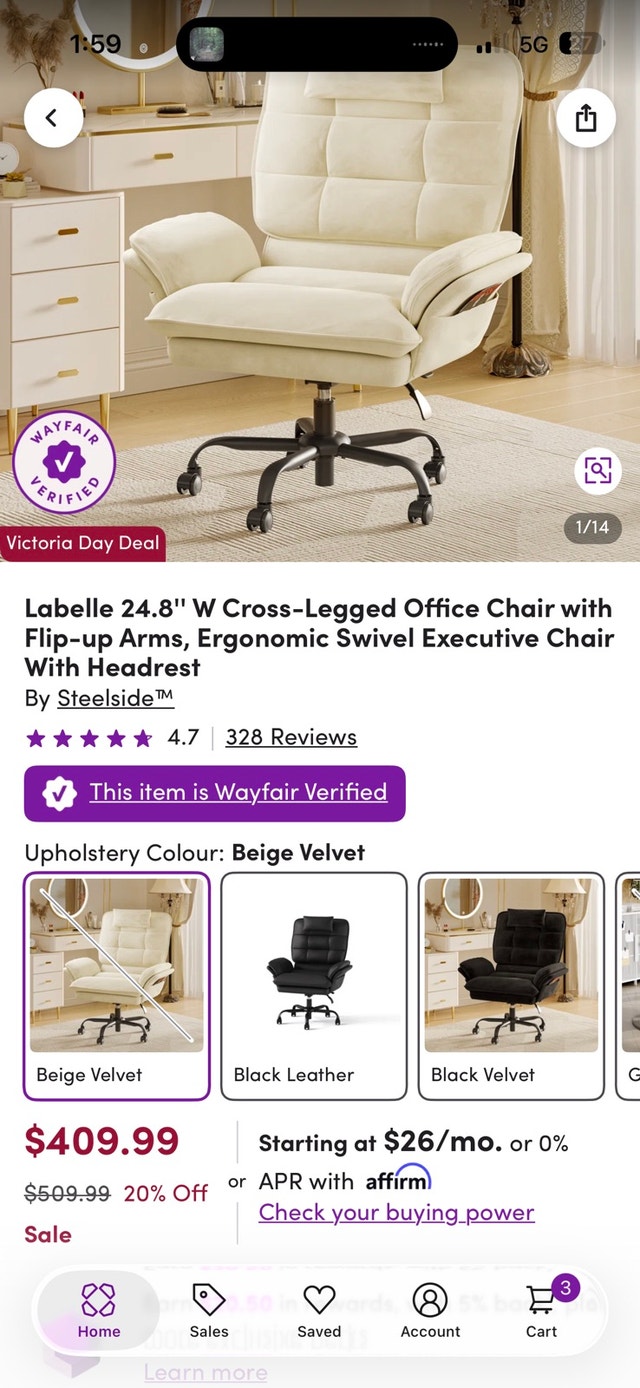 Cross-legged Velvet Office Chair with Flip-up Arms $300 OBO - photo 4