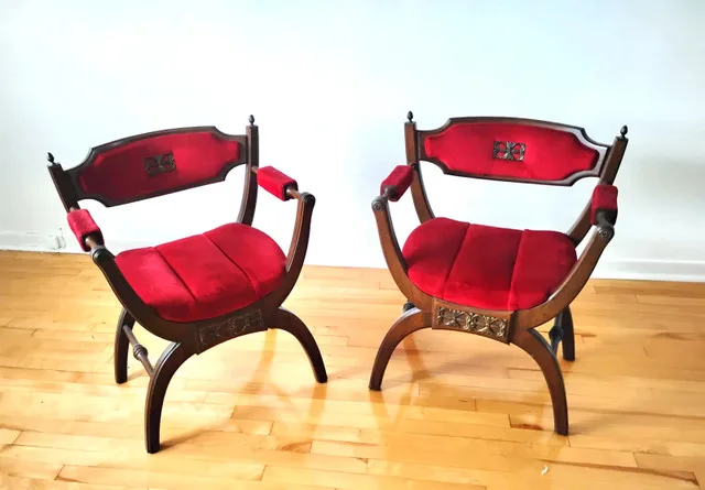 Two Antique Rich Accent Chairs thumbnail