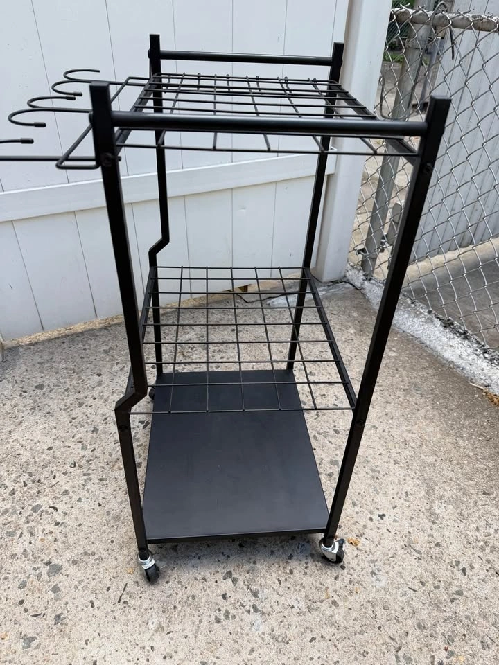 Rolling Bar Cart w/ Wine Glass Holders – Metal Industrial Style - photo 3