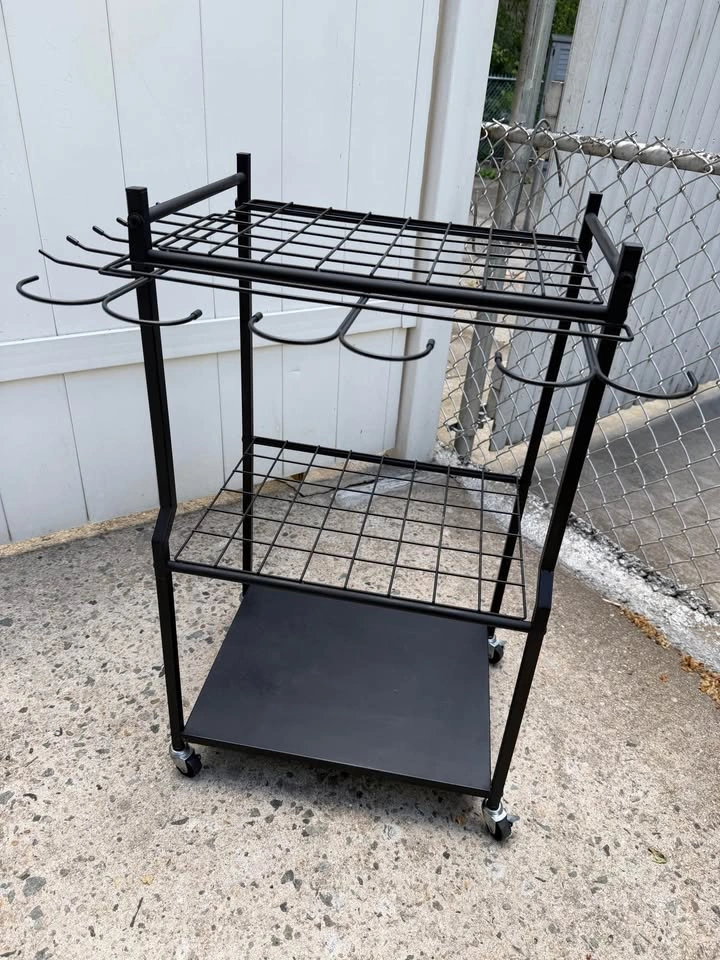 Rolling Bar Cart w/ Wine Glass Holders – Metal Industrial Style - photo 4