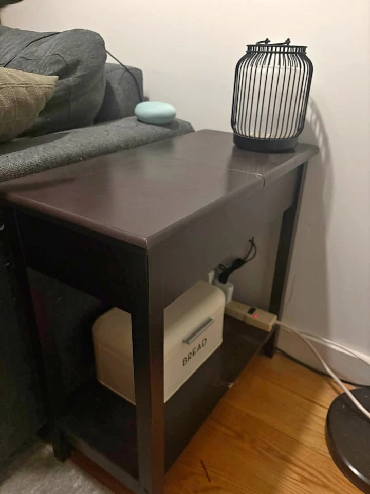 Dark Brown Flip-Top Storage End Table