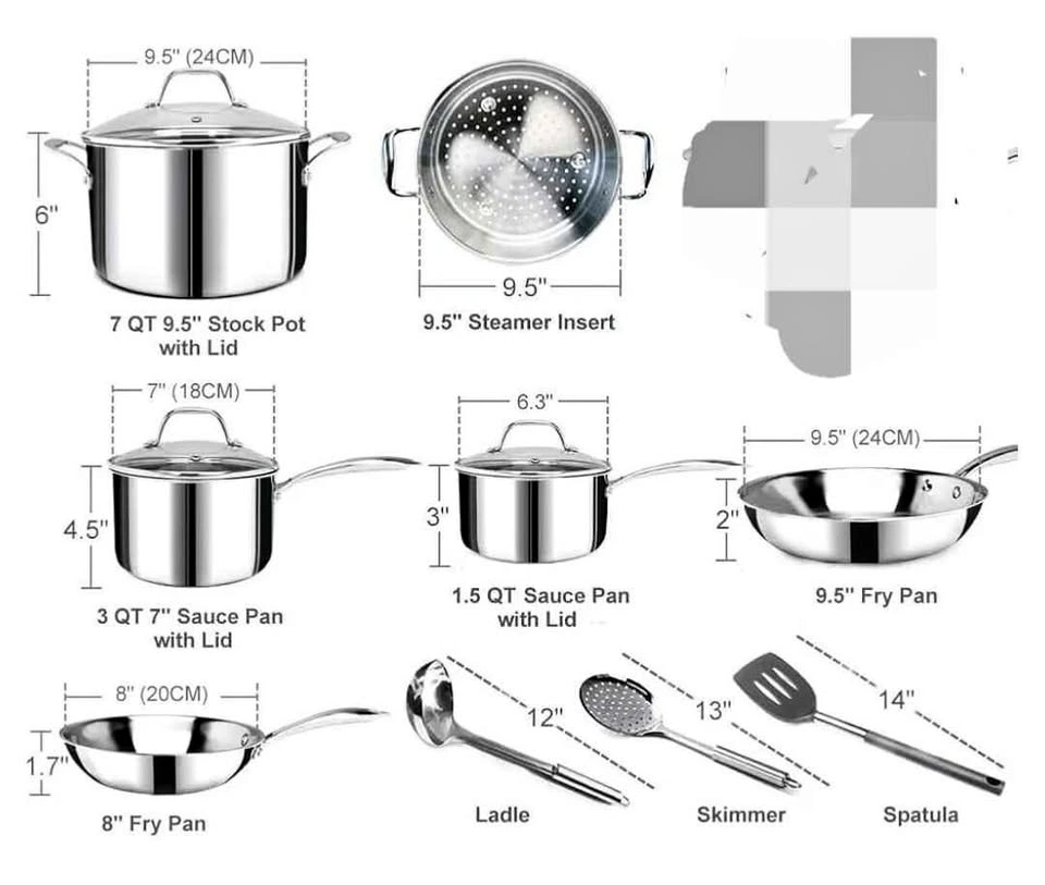 12-Piece Stainless Steel Cookware Set Pots Pans Utensils (brand