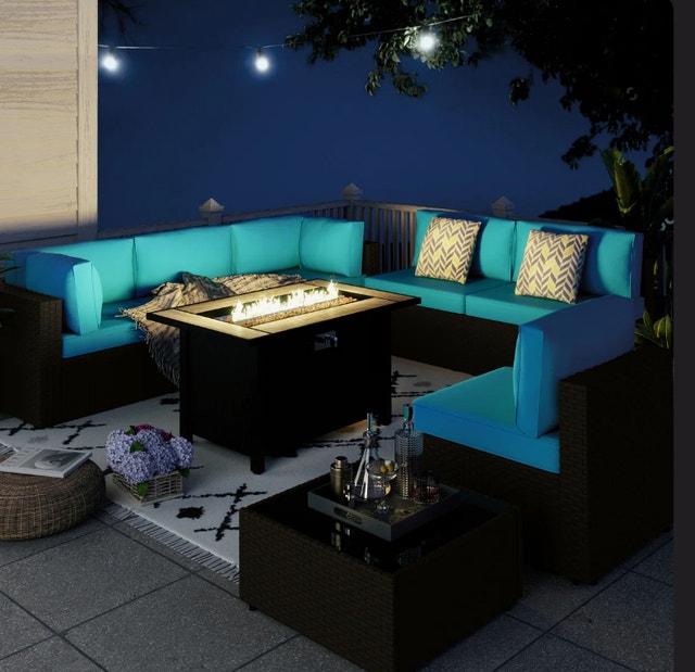 Bushrah 8-Piece Outdoor Patio Seating Group w/ Fire Pit