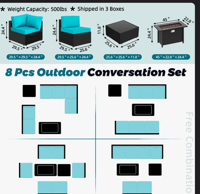 Bushrah 8-Piece Outdoor Patio Seating Group w/ Fire Pit - photo 2