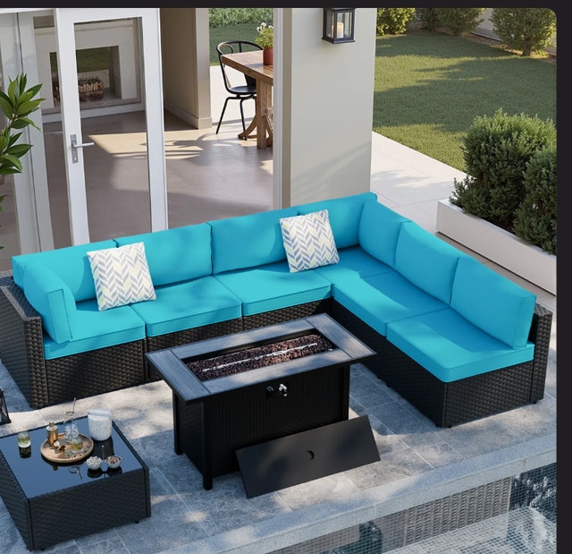 Bushrah 8-Piece Outdoor Patio Seating Group w/ Fire Pit - photo 3