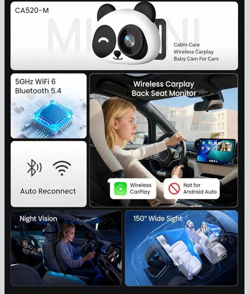 Carplay Baby Car Camera Monitor for Wireless Backseat - photo 2