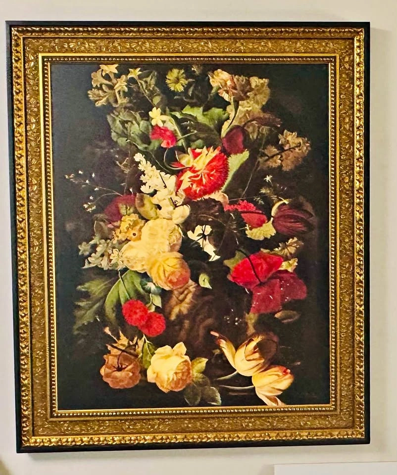 Large Elegant Framed Floral Artwork 42x35 in