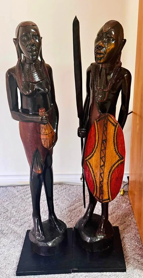 Hand-Carved African Masai Figurative Sculptures Decor