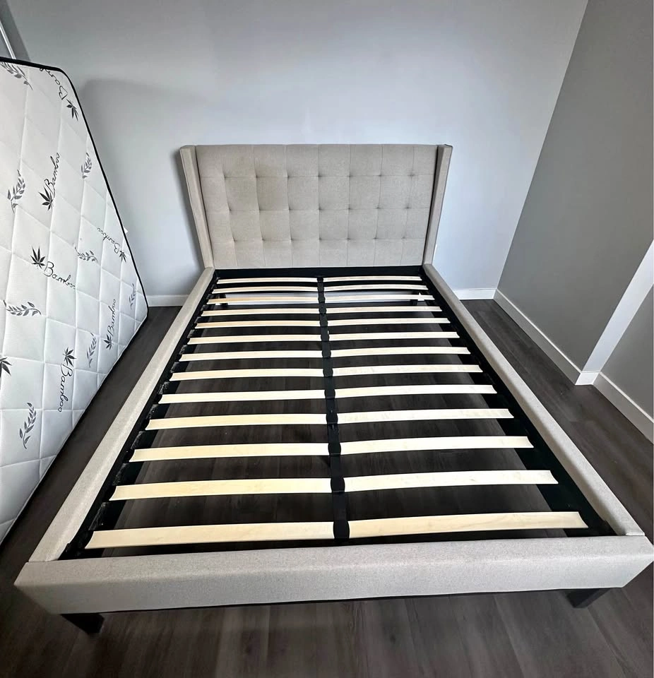 Structube Queen Platform Bed Frame - Tufted Wingback Headboard