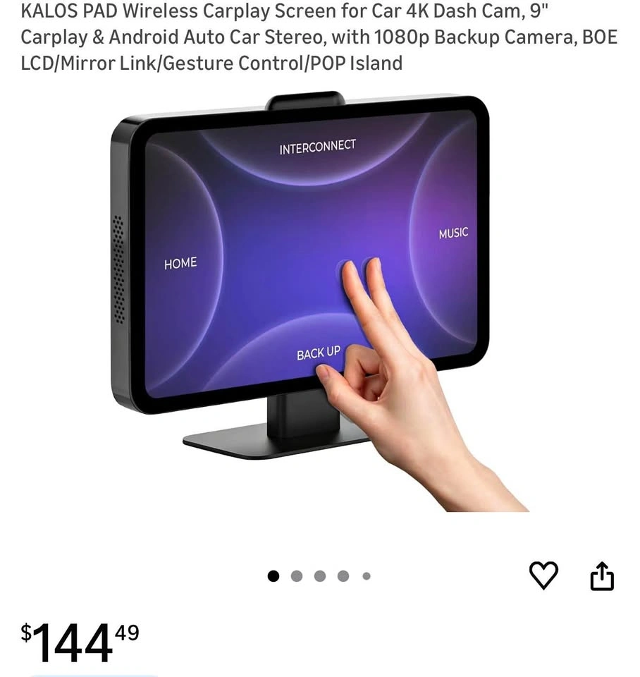 9” Wireless CarPlay Screen with 4K Dash Cam & 1080p Backup Camer