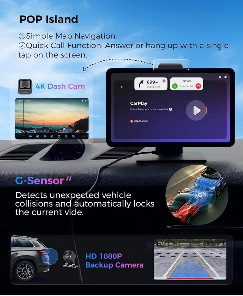 9” Wireless CarPlay Screen with 4K Dash Cam & 1080p Backup Camer - photo 4