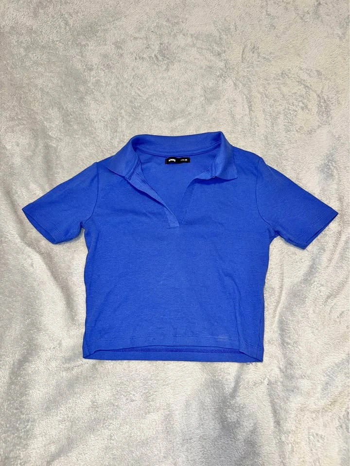 blue short polo shirt