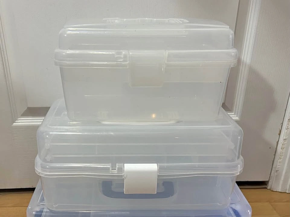 2 Clear Plastic Craft Storage Organizer Boxes with Trays