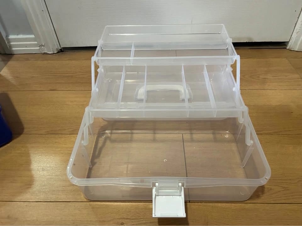 2 Clear Plastic Craft Storage Organizer Boxes with Trays - photo 3