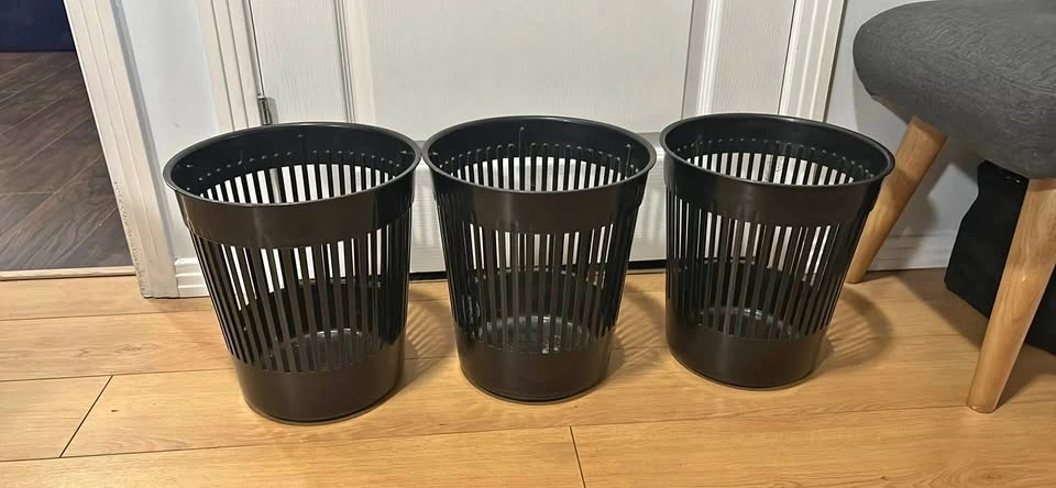 3 Vintage IKEA Black Plastic Wastebaskets (1989)