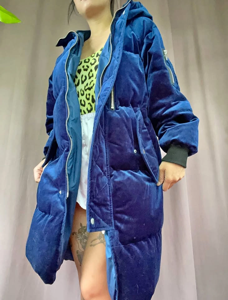 Dark Blue Velvety Warm Coat, Small