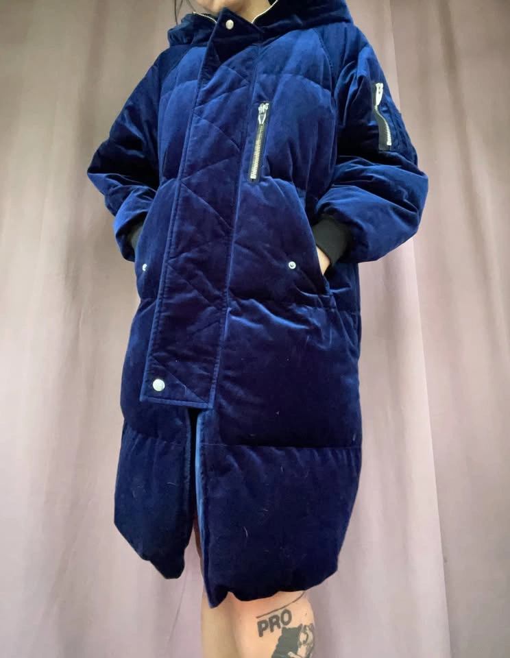 Dark Blue Velvety Warm Coat, Small - photo 2