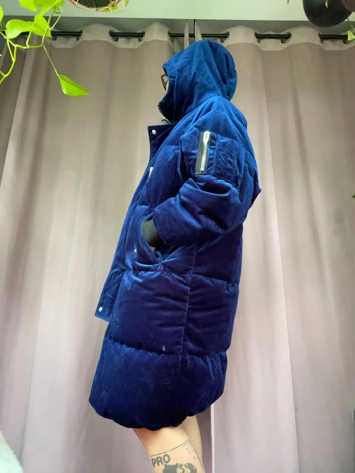 Dark Blue Velvety Warm Coat, Small - photo 3