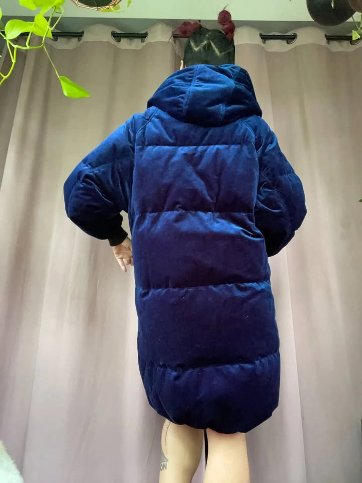 Dark Blue Velvety Warm Coat, Small - photo 4