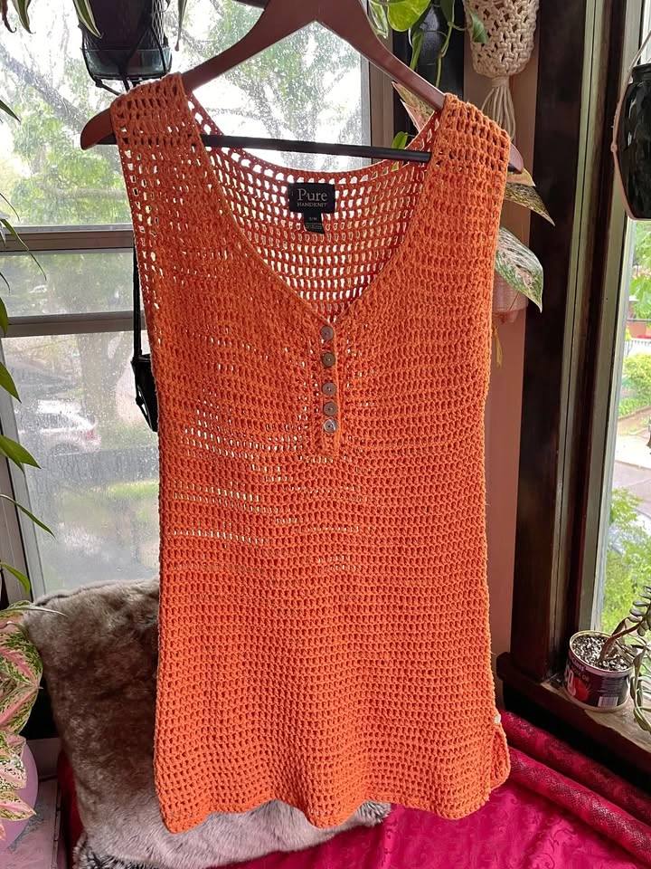 Orange Hand-Knit Coverup/Dress