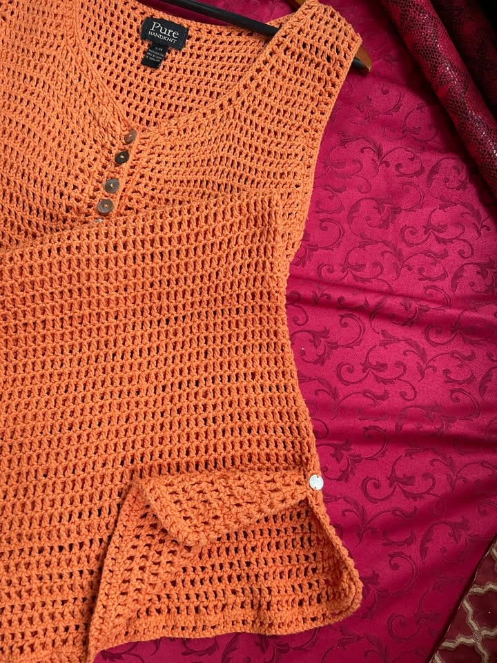 Orange Hand-Knit Coverup/Dress - photo 5