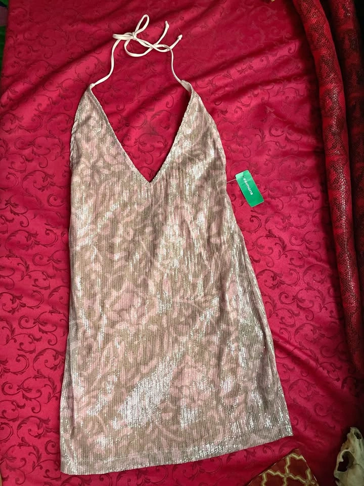*New* Motel Dusty Pink Sequined Halter Mini-Dress, Small