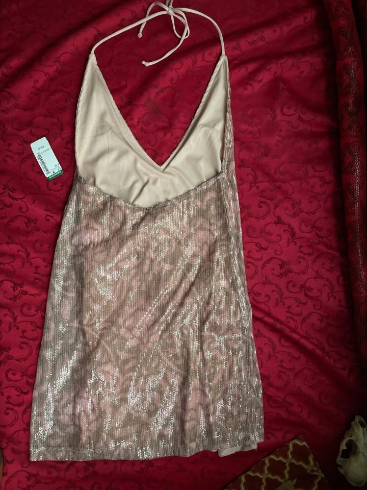 *New* Motel Dusty Pink Sequined Halter Mini-Dress, Small - photo 2