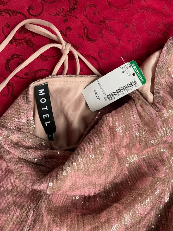 *New* Motel Dusty Pink Sequined Halter Mini-Dress, Small - photo 4