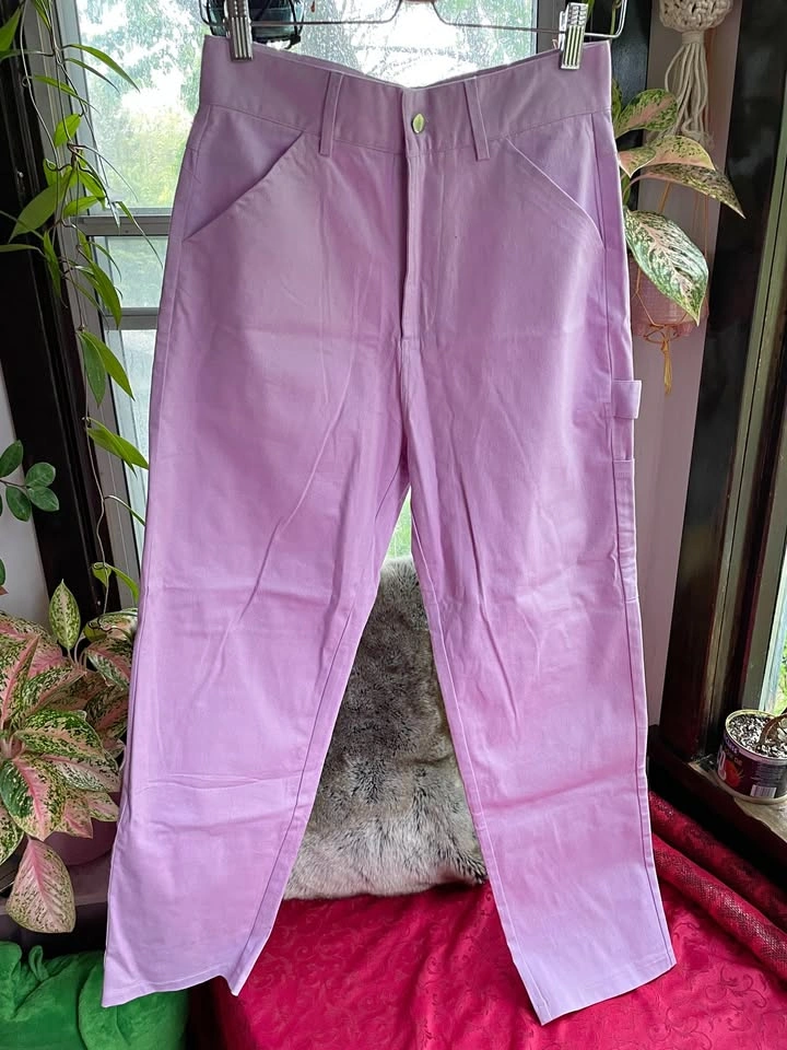 Light Purple High-Waisted Pants with Strap Detail, Small