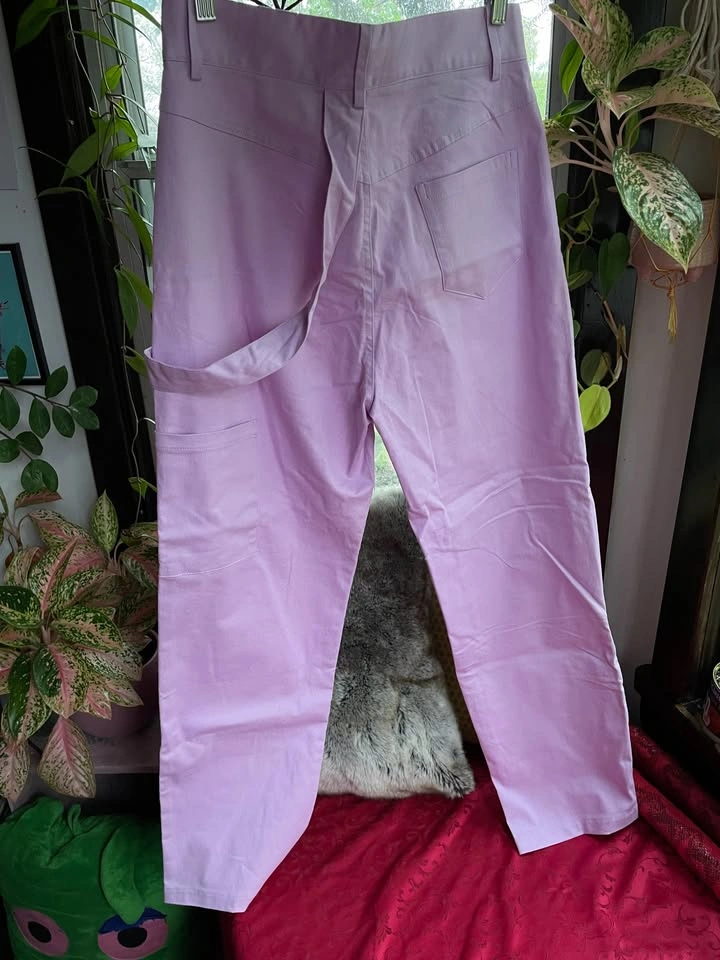 Light Purple High-Waisted Pants with Strap Detail, Small - photo 2
