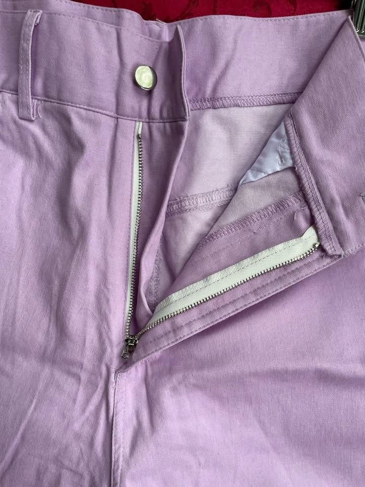 Light Purple High-Waisted Pants with Strap Detail, Small - photo 3