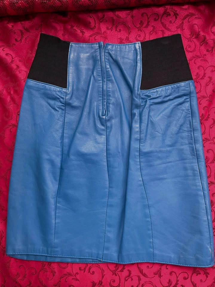 100% Leather Blue Skirt, High-waisted, Small - photo 2
