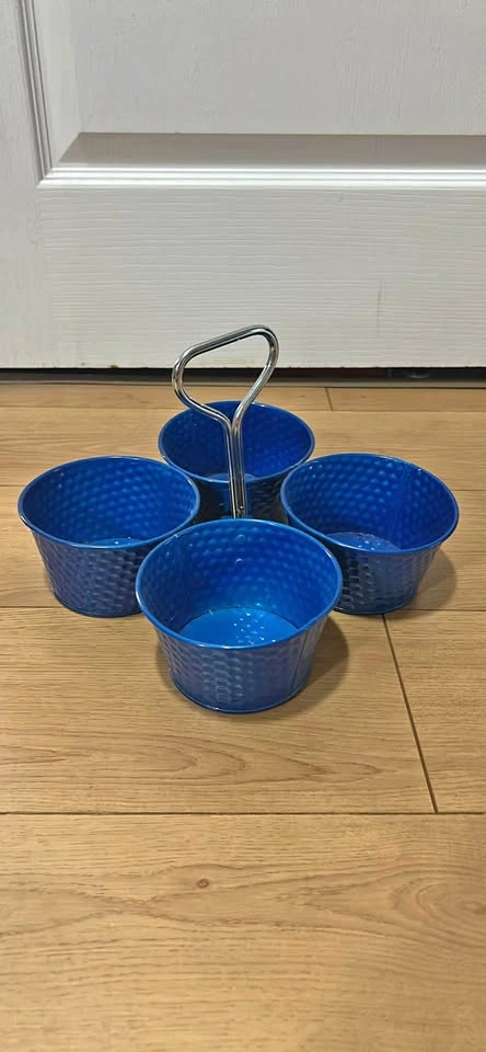 Vibrant Blue 4-Bucket Caddy Hammered Metal