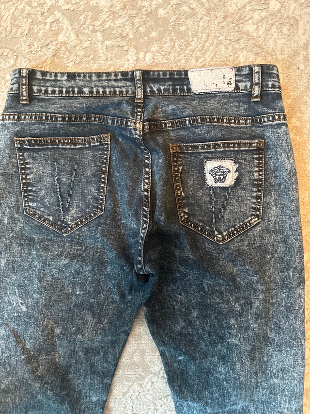 Versace-style Grey-Blue Acid-Wash Skinny Jeans - photo 2