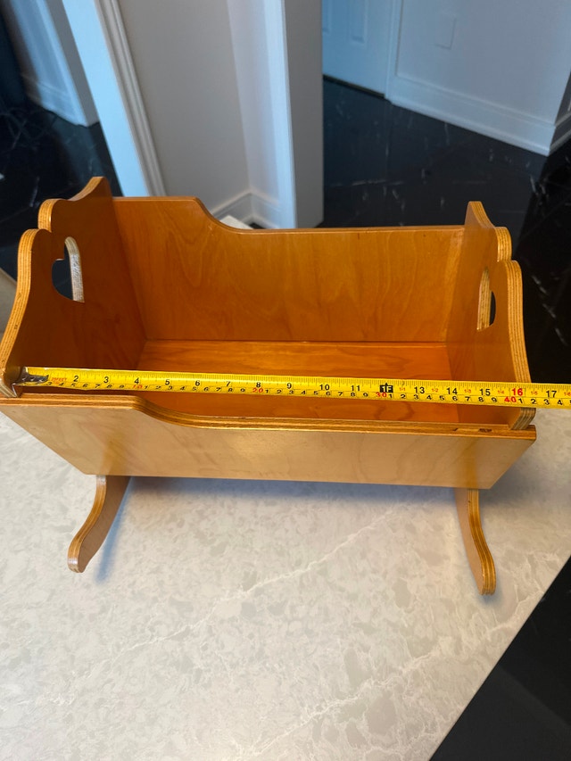 16” Wooden doll rocking cradle with heart-shaped cutout handles. - photo 5