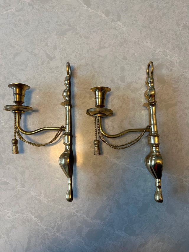 Solid brass vintage wall sconce set (2)